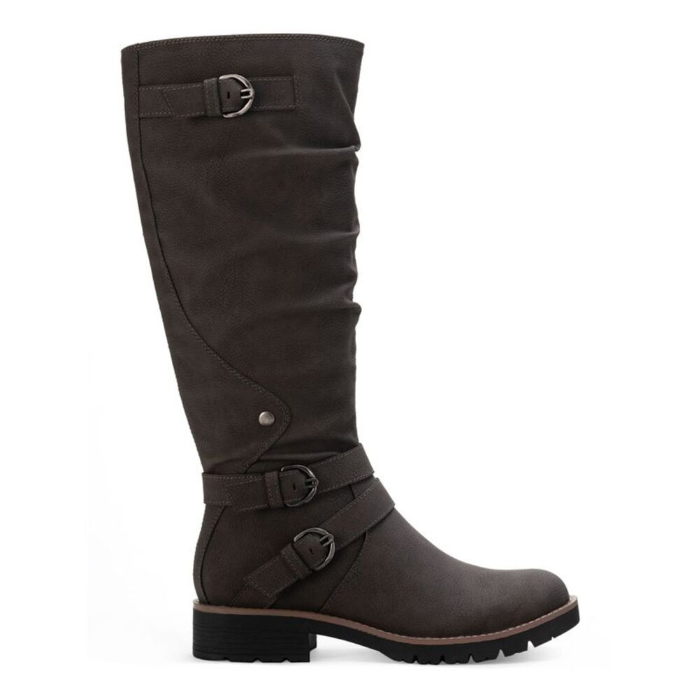 SUN+ MOON Womens Gray Stretch Brinley Round Toe Block Heel Riding Boot 9 M